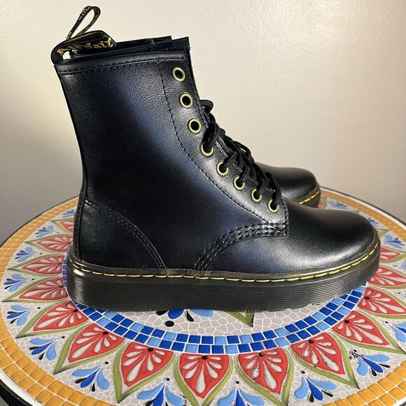 Dr. Doc Martens Zavala Women's Size 5 Combat Boots Black Leather 8-Eye AW004 NEW - Picture 4 of 9